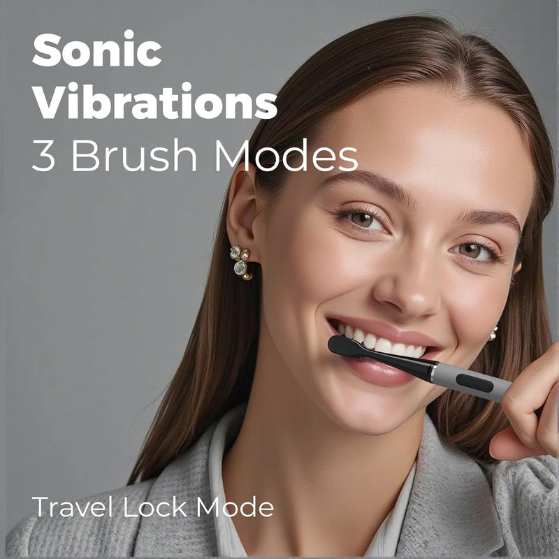 MiPow Slim Pro i4 Electric Toothbrush Rechargeable Smart Ultra Sonic 3 Modes Magnetic Travel Case &Ceramic Dock, 60Day Long Battery Soft Bristles 2Heads IPX7 Waterproof,Color-(Gray) - Image 2